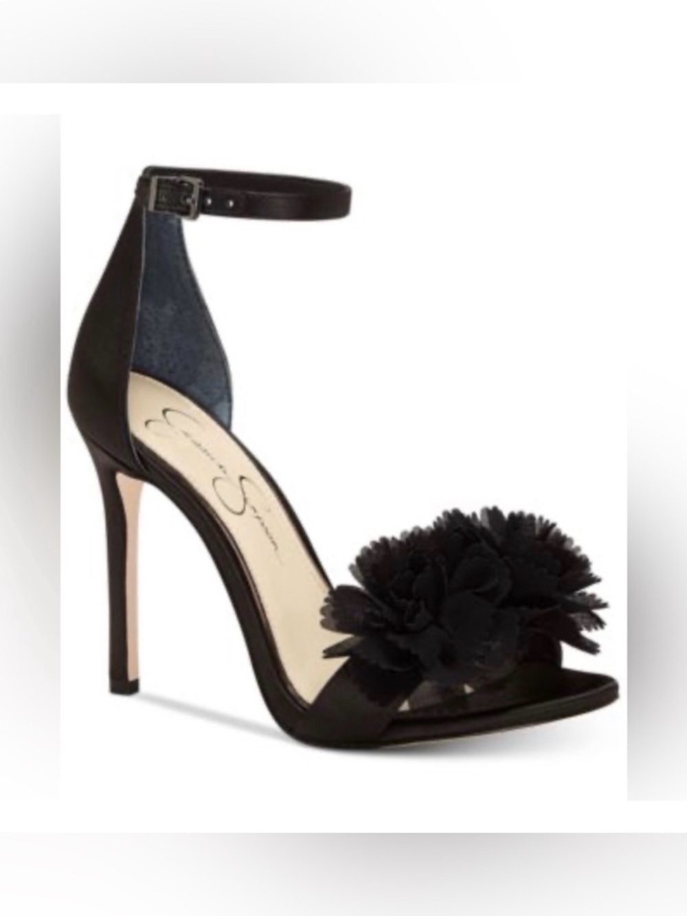 Jessica Simpson NWOT Jenna Flower Pom-Pom Satin Heel Stilettos Party Size 7.5